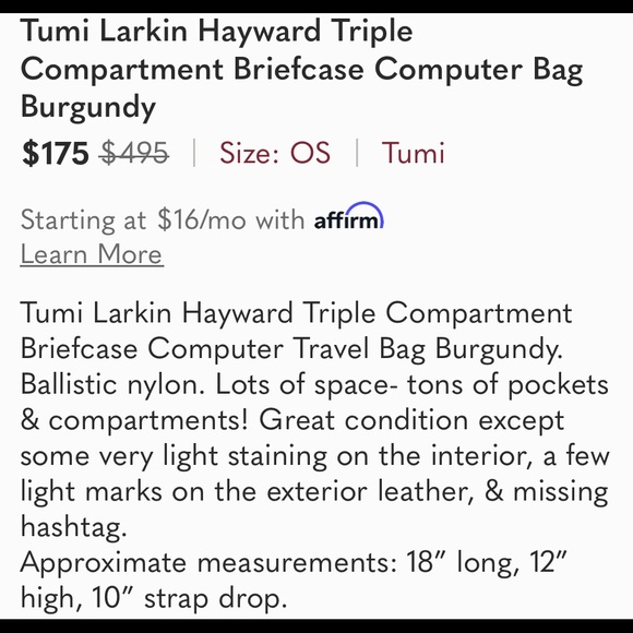 Tumi Larkin Hayward Briefcase Computer Bag Black Gold hardware. Good condition. - Picture 5 of 5